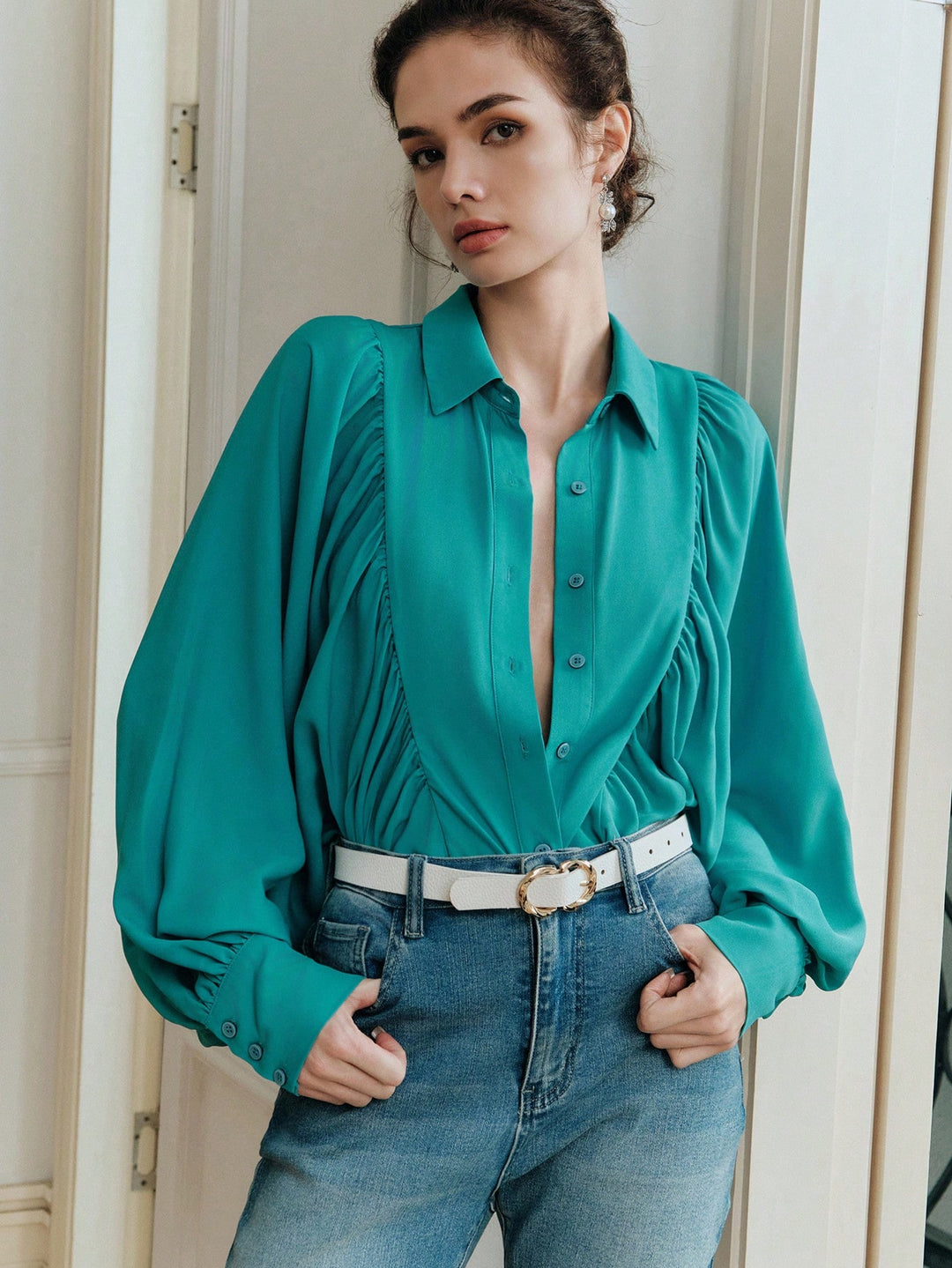 Bluza elegantă SHEIN, verde