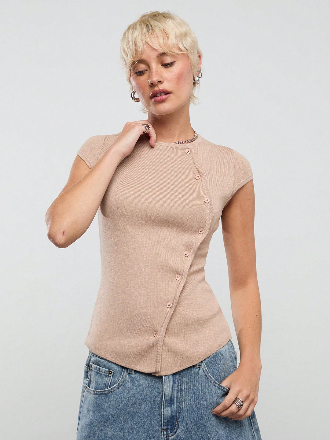 Top asimetric SHEIN, roz