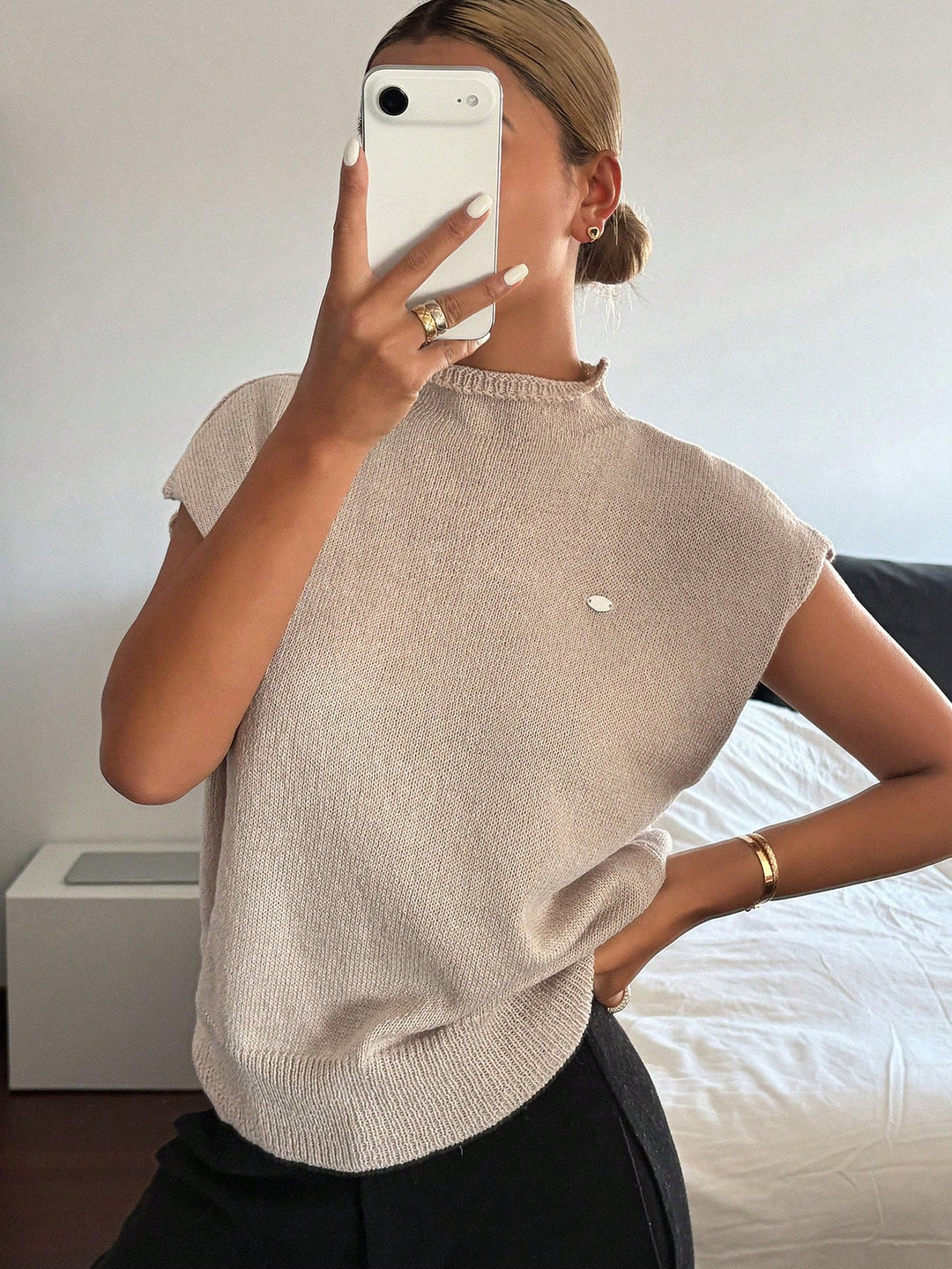SHEIN khaki ujjatlan pulóver