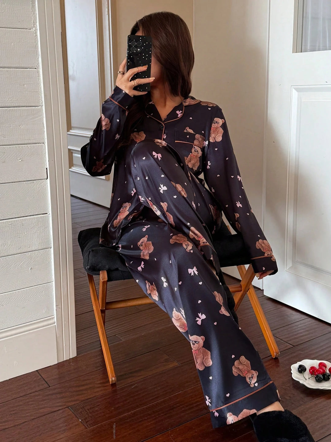 Compleu pijamale SHEIN, negru