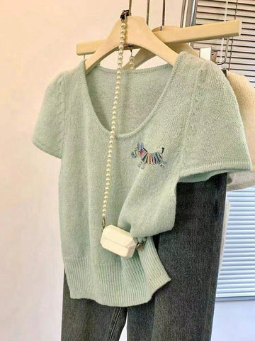 Pulover cu mânecă scurtă  SHEIN, verde