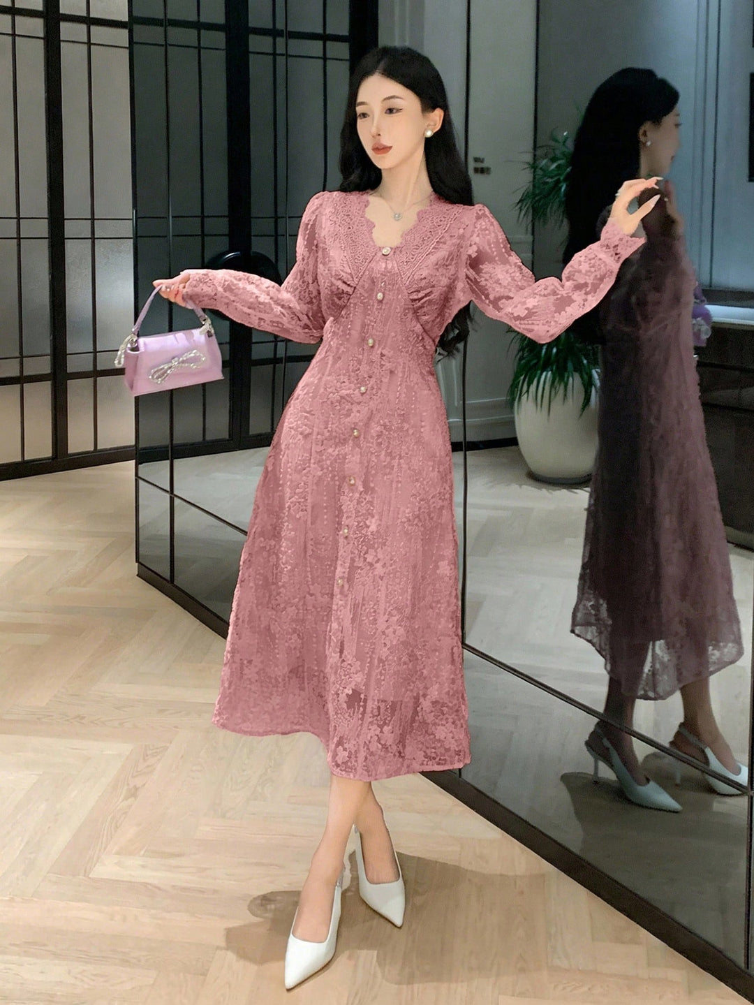 Rochie midi SHEIN, roz