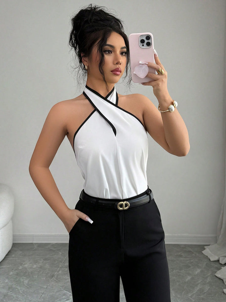 Top halter casual SHEIN, alb