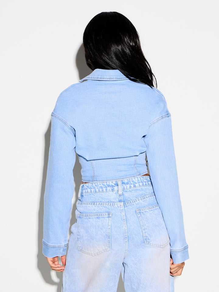 Jachetă denim cropped SHEIN, albastru