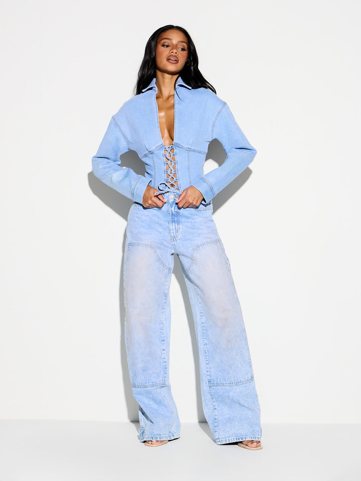 Jachetă denim cropped SHEIN, albastru