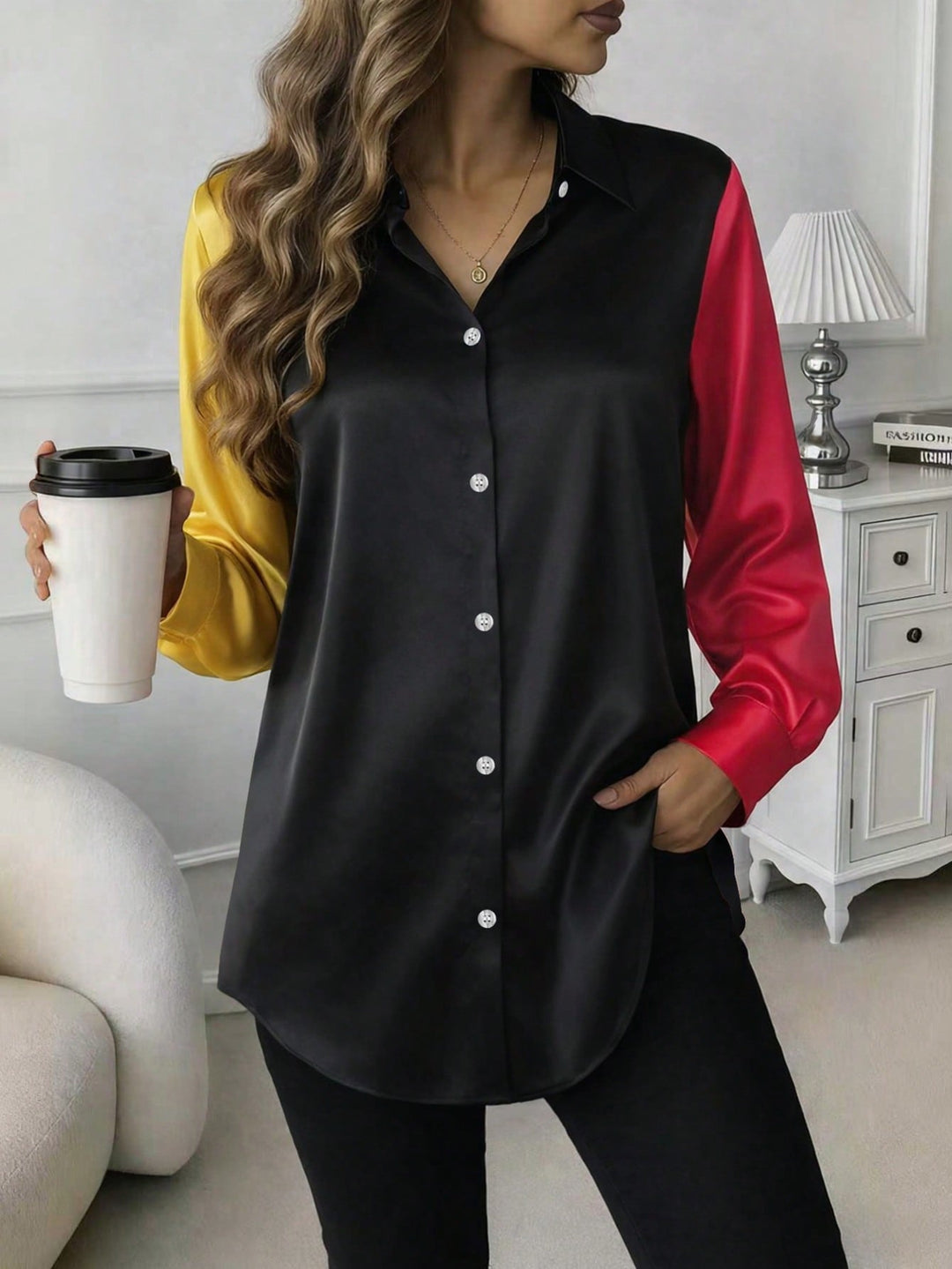 Bluza satinată SHEIN, negru