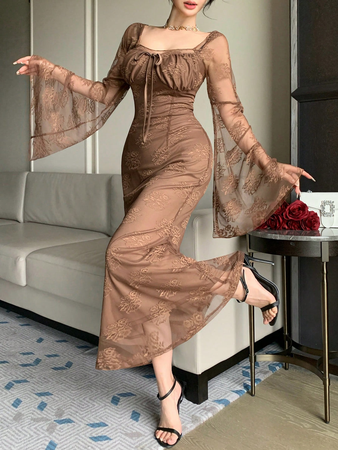 Rochie midi SHEIN, maro
