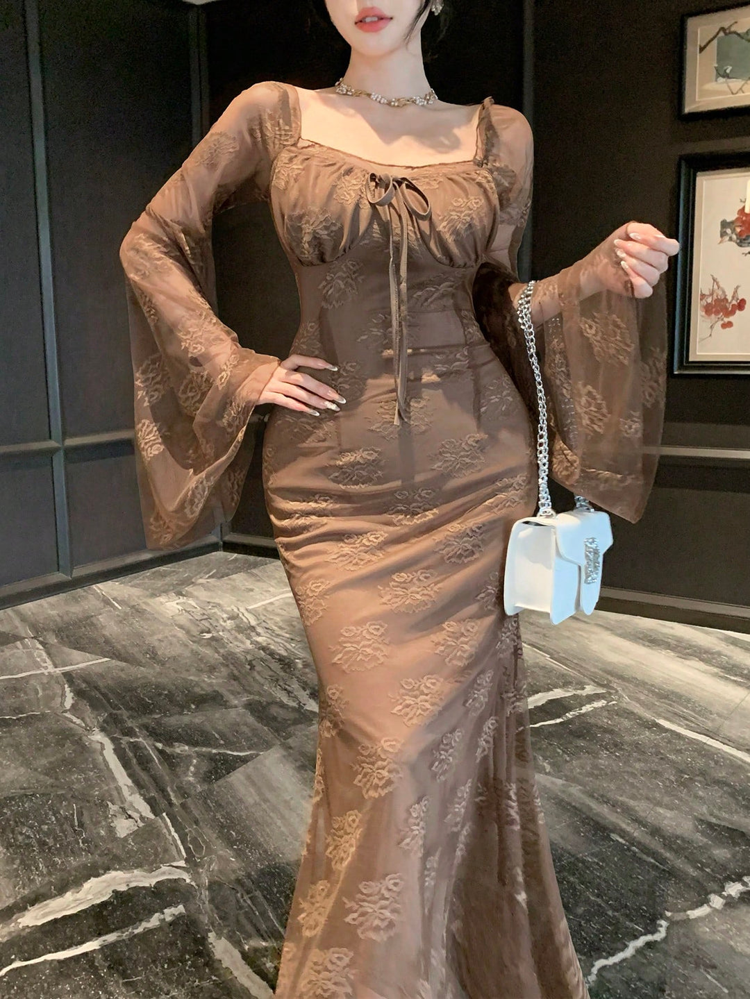 Rochie midi SHEIN, maro