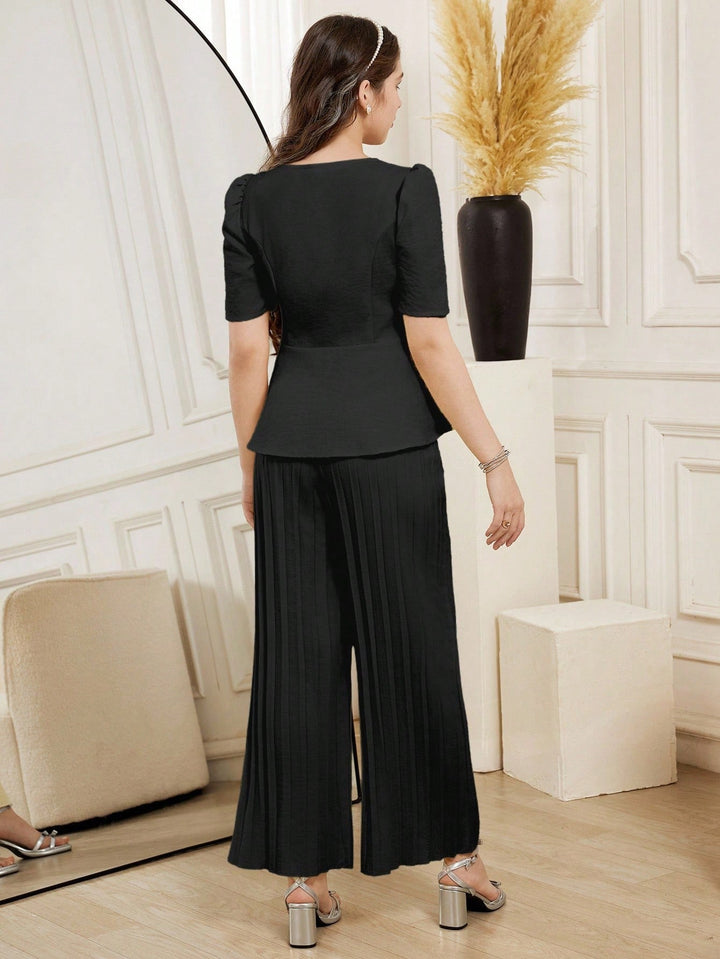Set de bluză și pantaloni SHEIN, negru