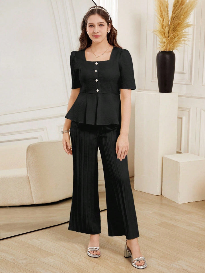 Set de bluză și pantaloni SHEIN, negru