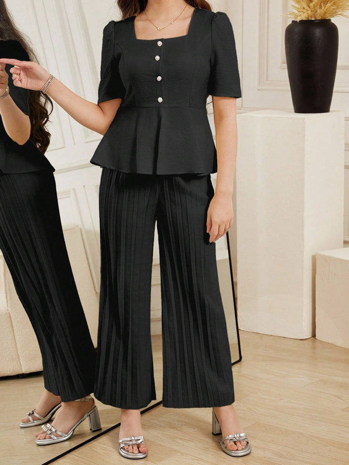 Set de bluză și pantaloni SHEIN, negru