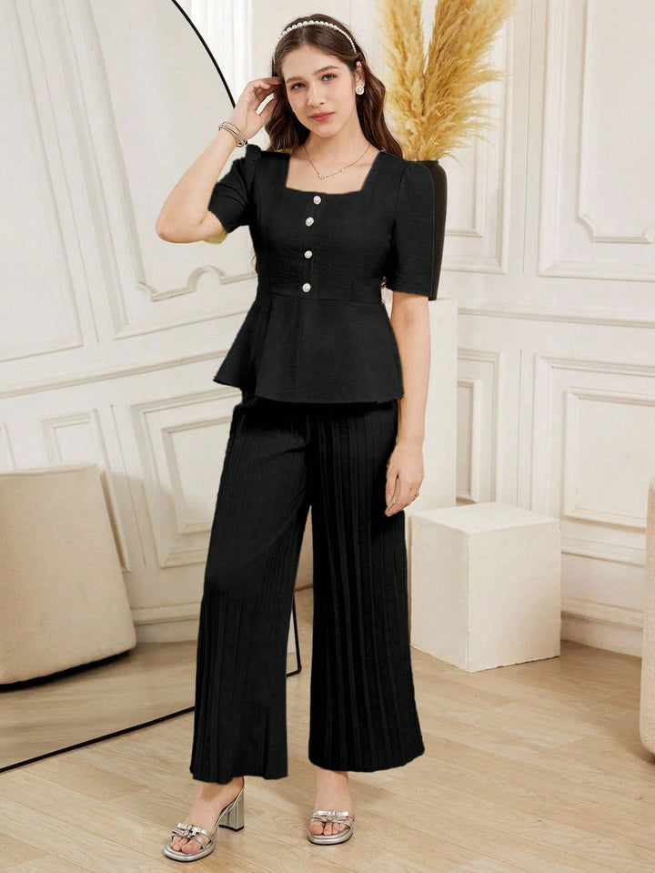 Set de bluză și pantaloni SHEIN, negru