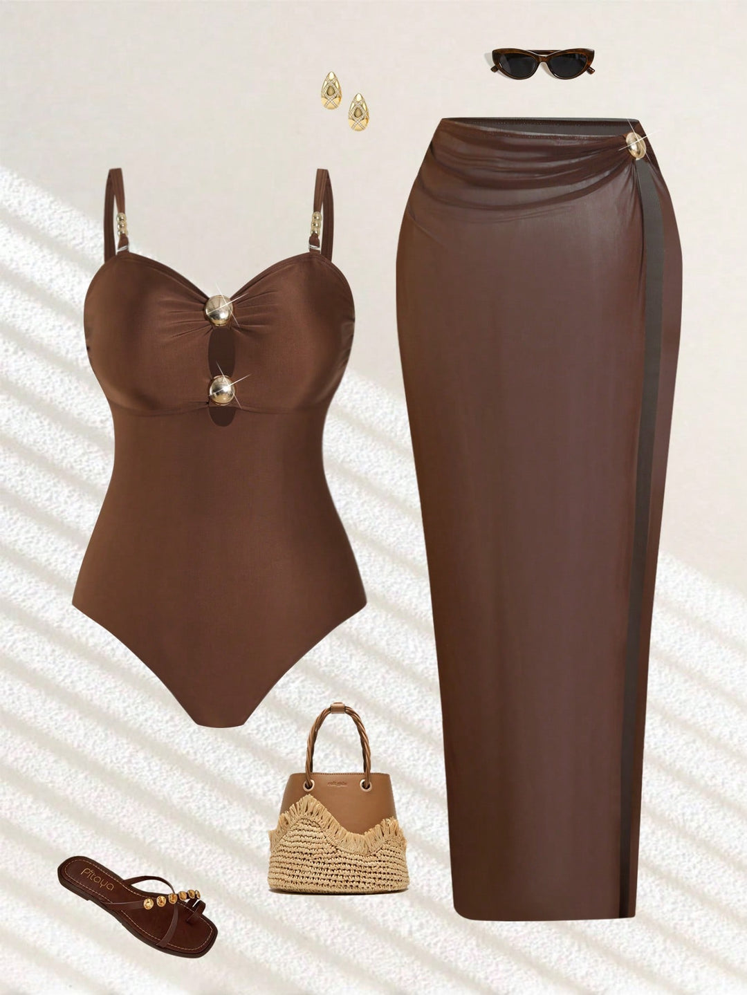 Costum de baie SHEIN, maro