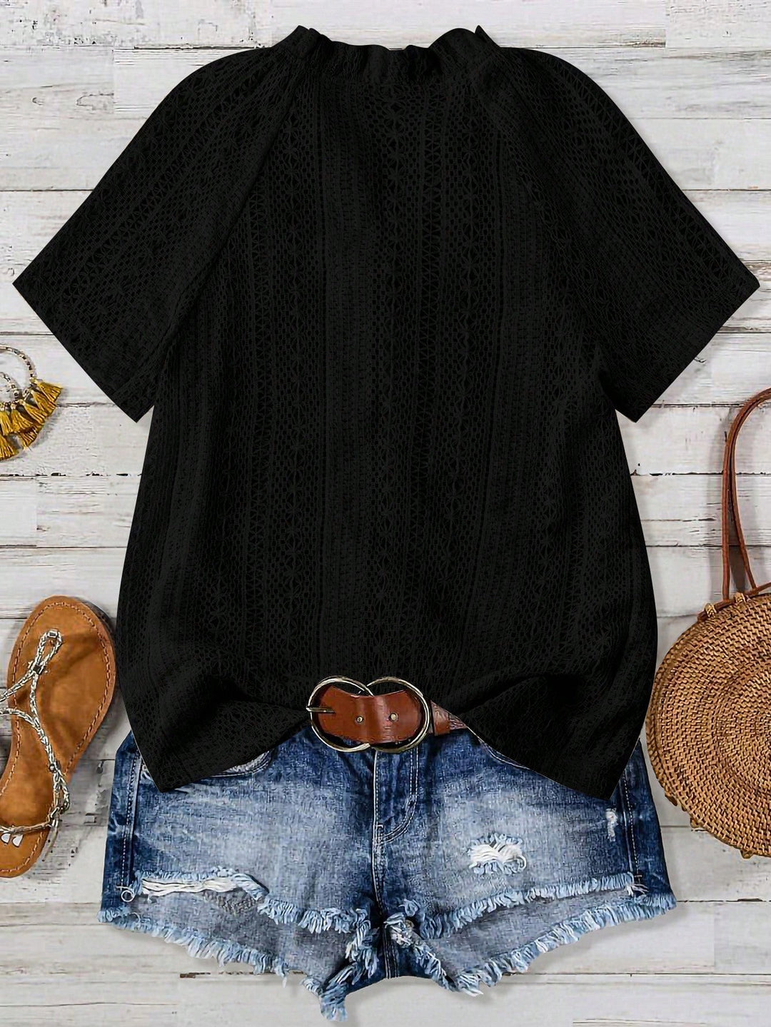 Tricou cu mâneci scurte SHEIN, negru