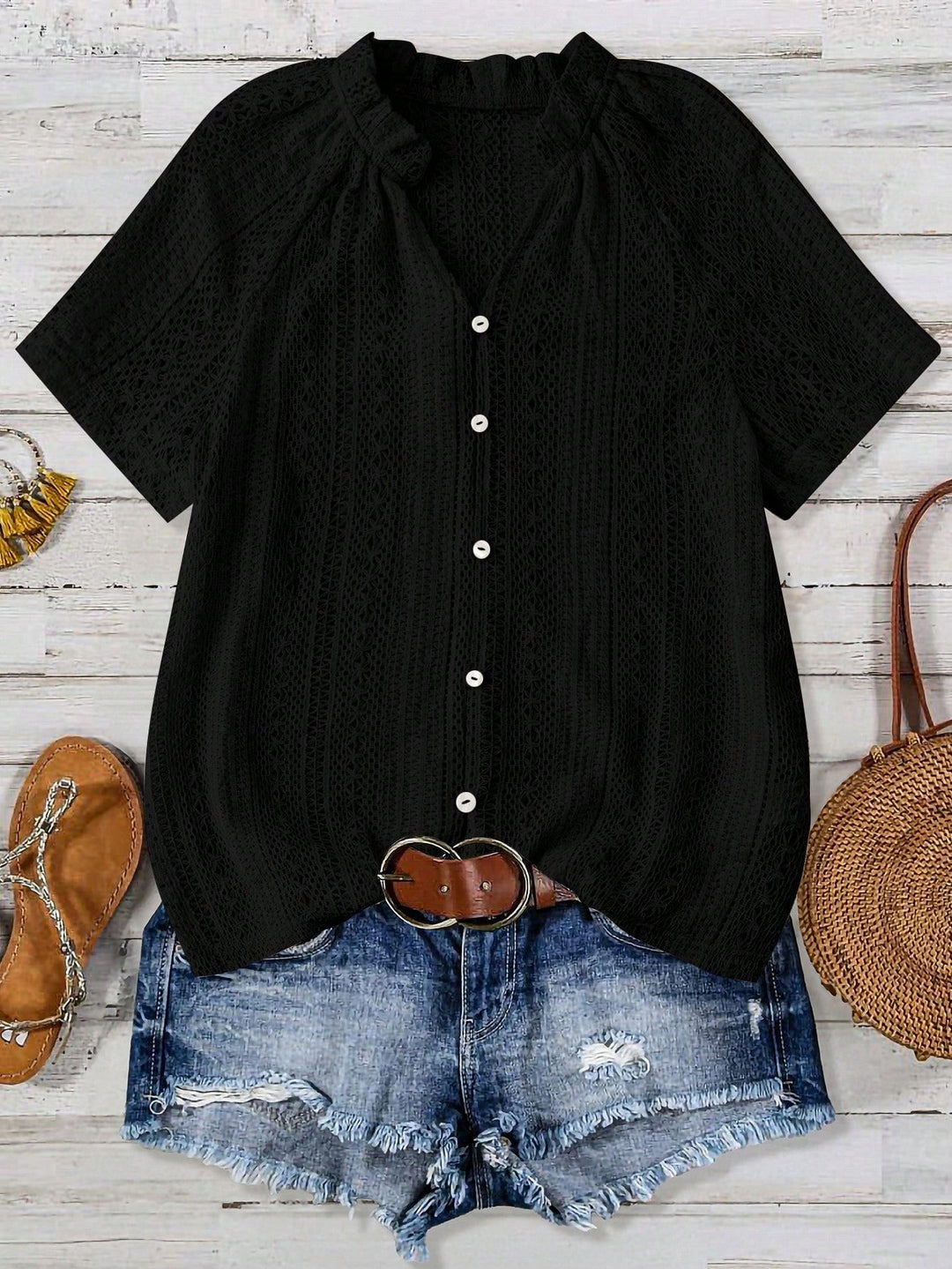 Tricou cu mâneci scurte SHEIN, negru