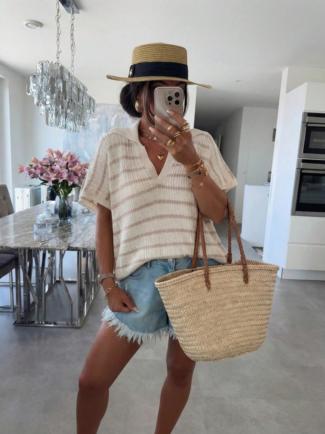 Top tricot cu maneca scurta SHEIN