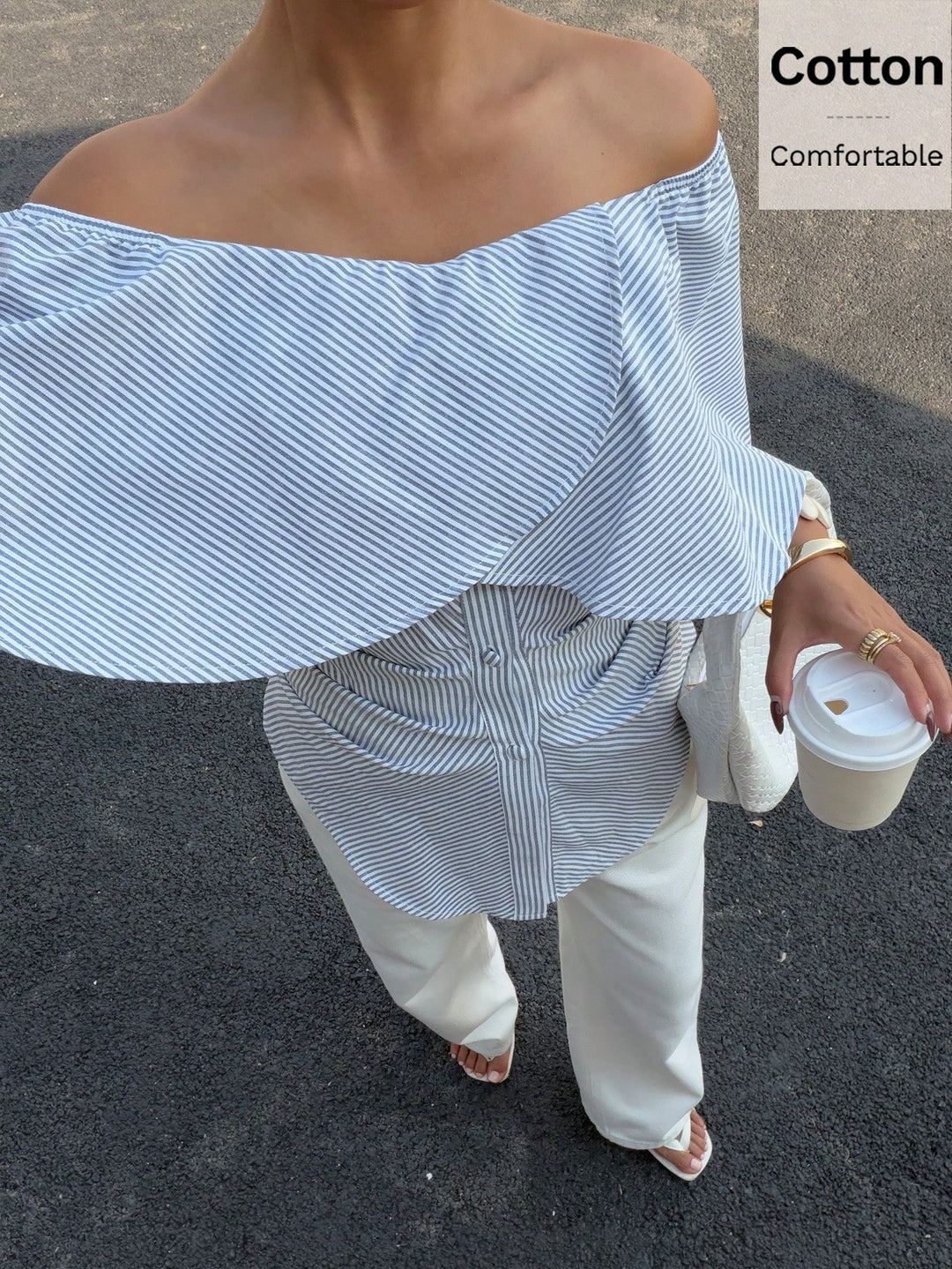 Bluză off-shoulder SHEIN, albastru