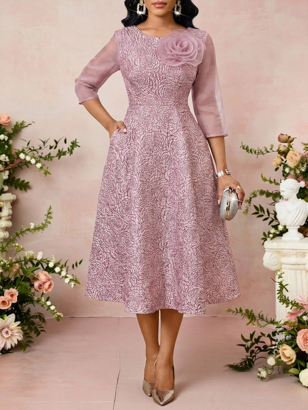 Rochie midi SHEIN, roz