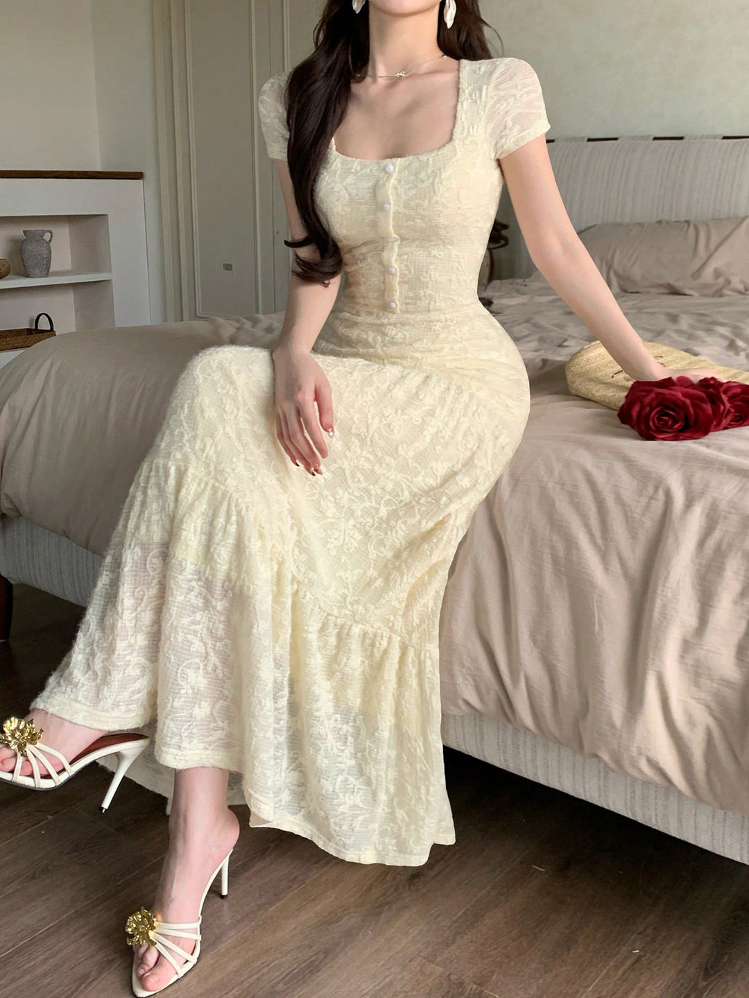 Rochie maxi SHEIN, bej