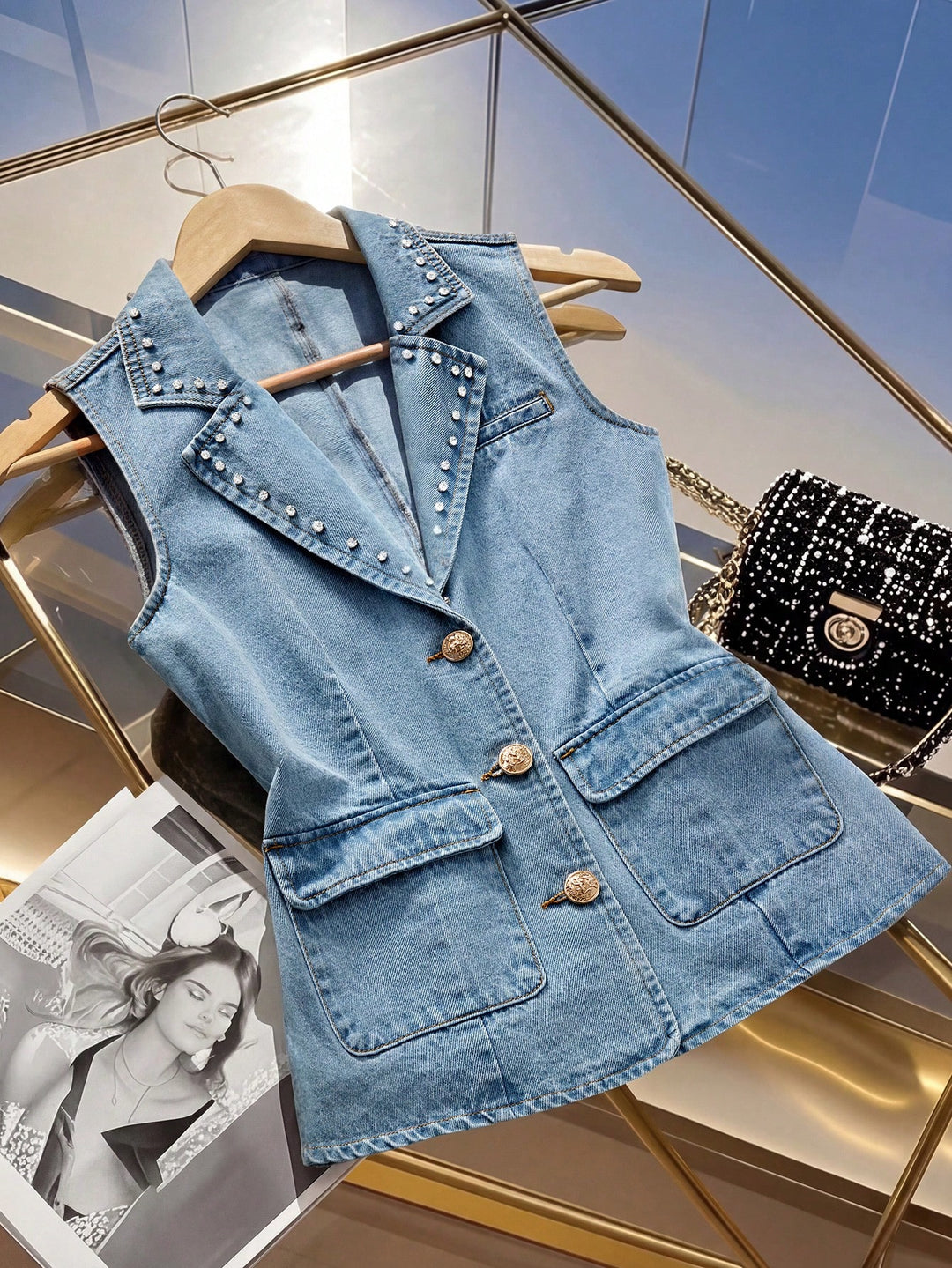 Vesta din denim SHEIN, albastru
