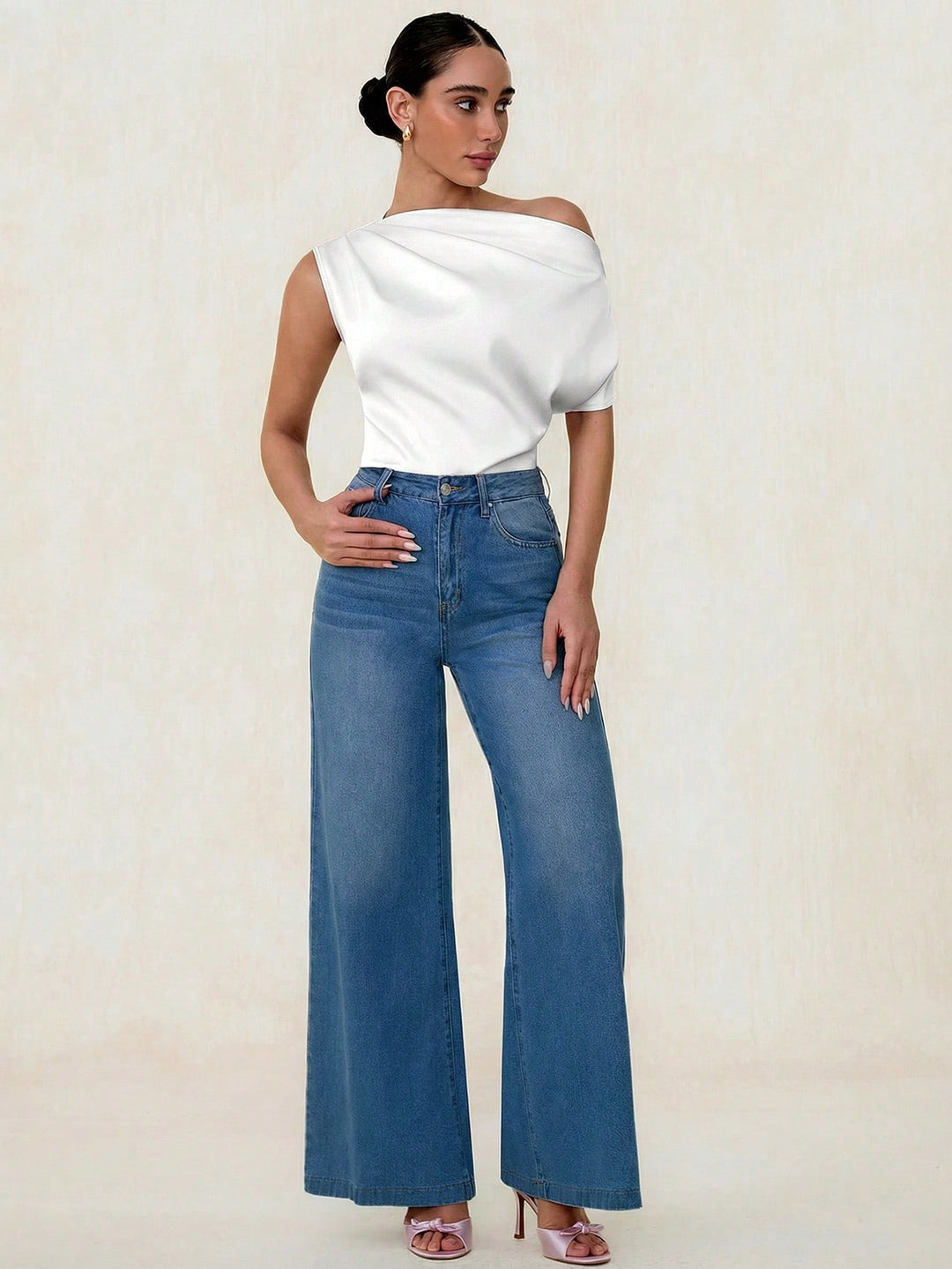 Bluza asimetrică SHEIN, alb