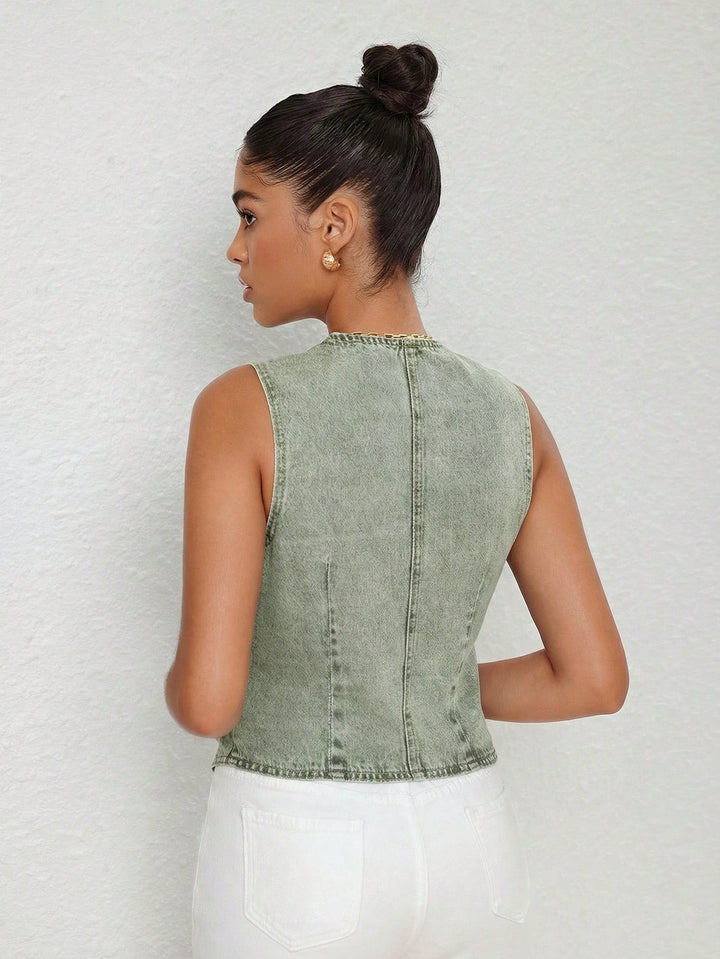 Jachetă fără mâneci din denim SHEIN, verde