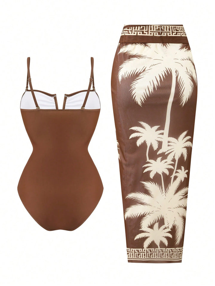 Costum de baie SHEIN, maro