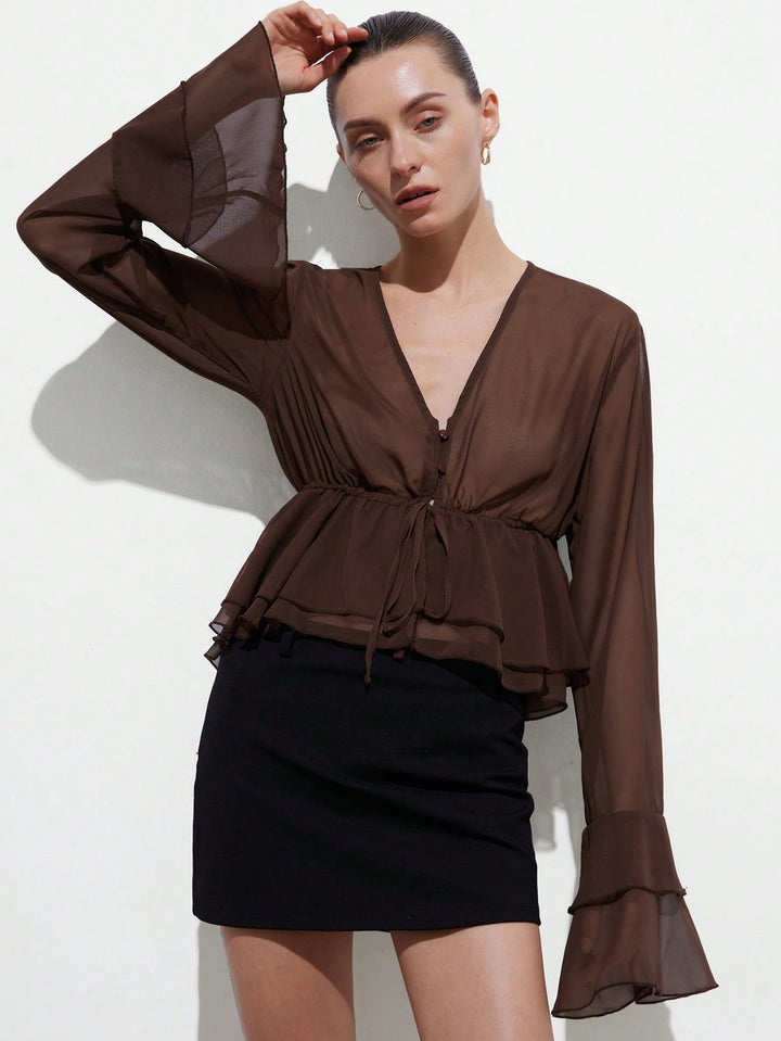 Bluza cu șifon SHEIN, maro