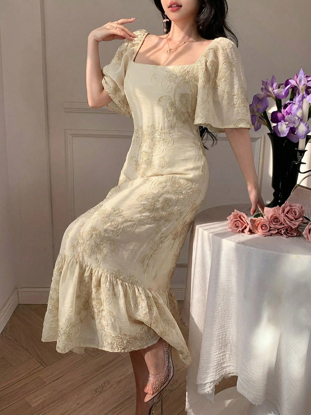Rochie midi SHEIN, bej
