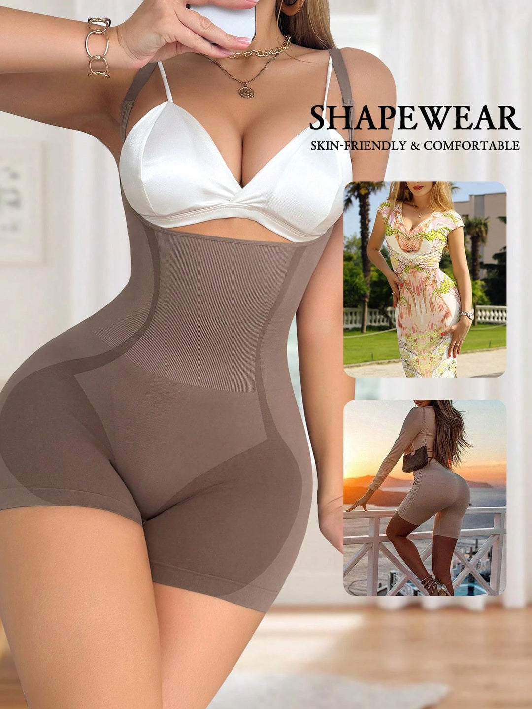 Salopetă modelatoare SHEIN, bej