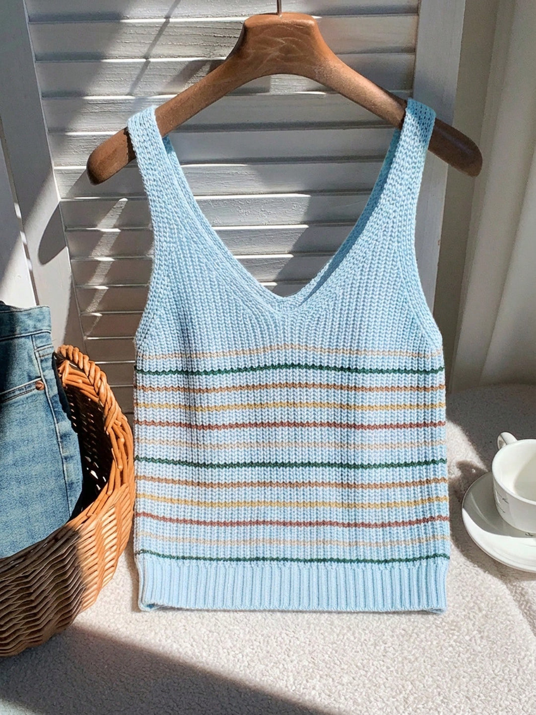 Top tricotat SHEIN, albastru