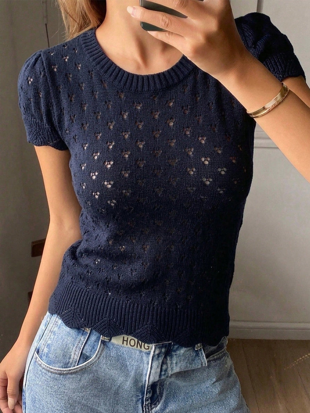 Top tricotat SHEIN, albastru