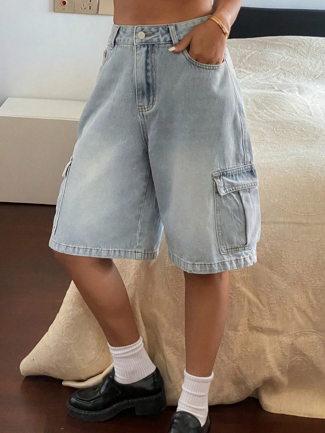 Pantaloni scurți SHEIN, albastru