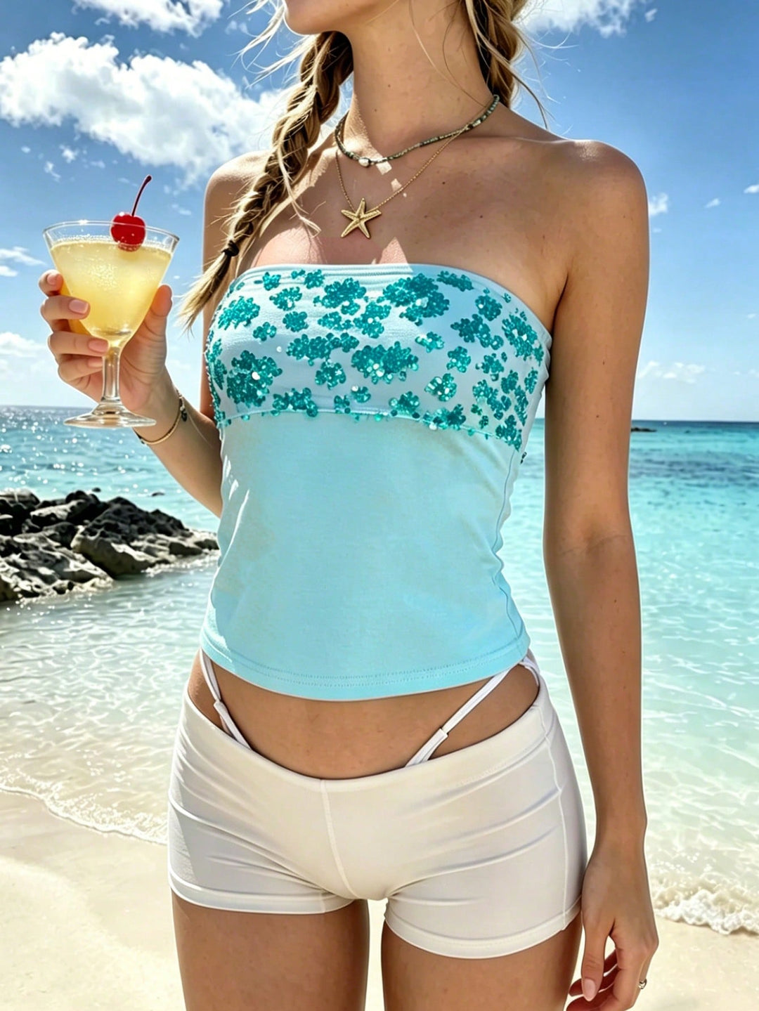 Top SHEIN, turcoaz