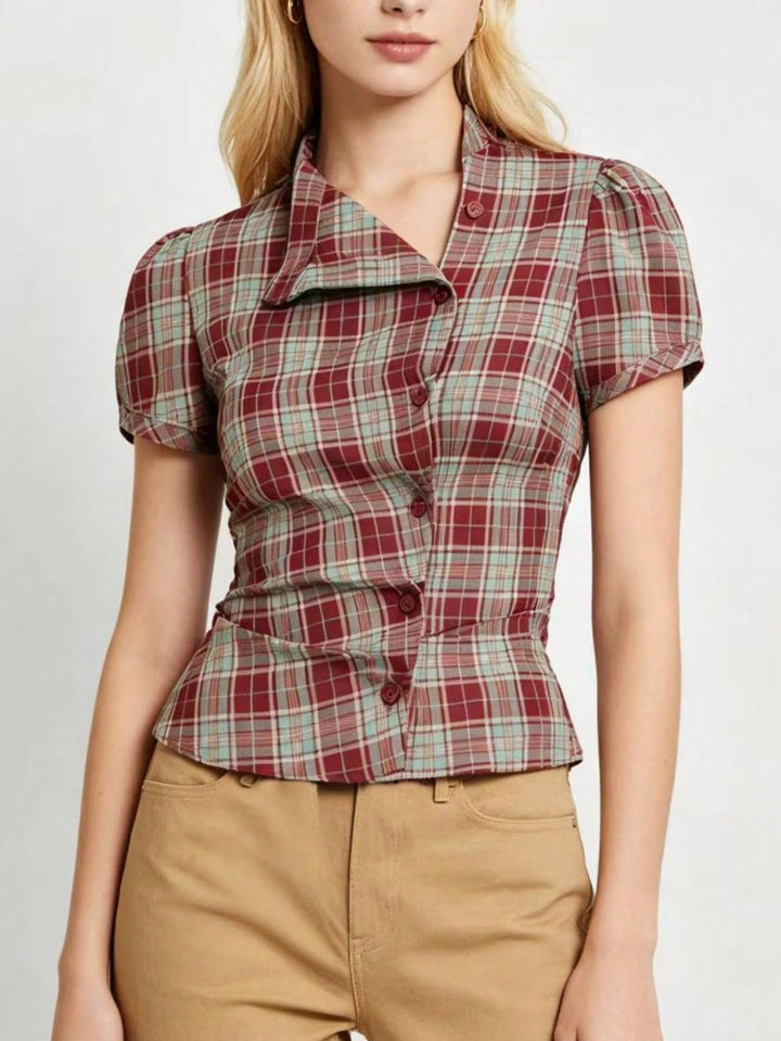 SHEIN kockás galléros ing, piros