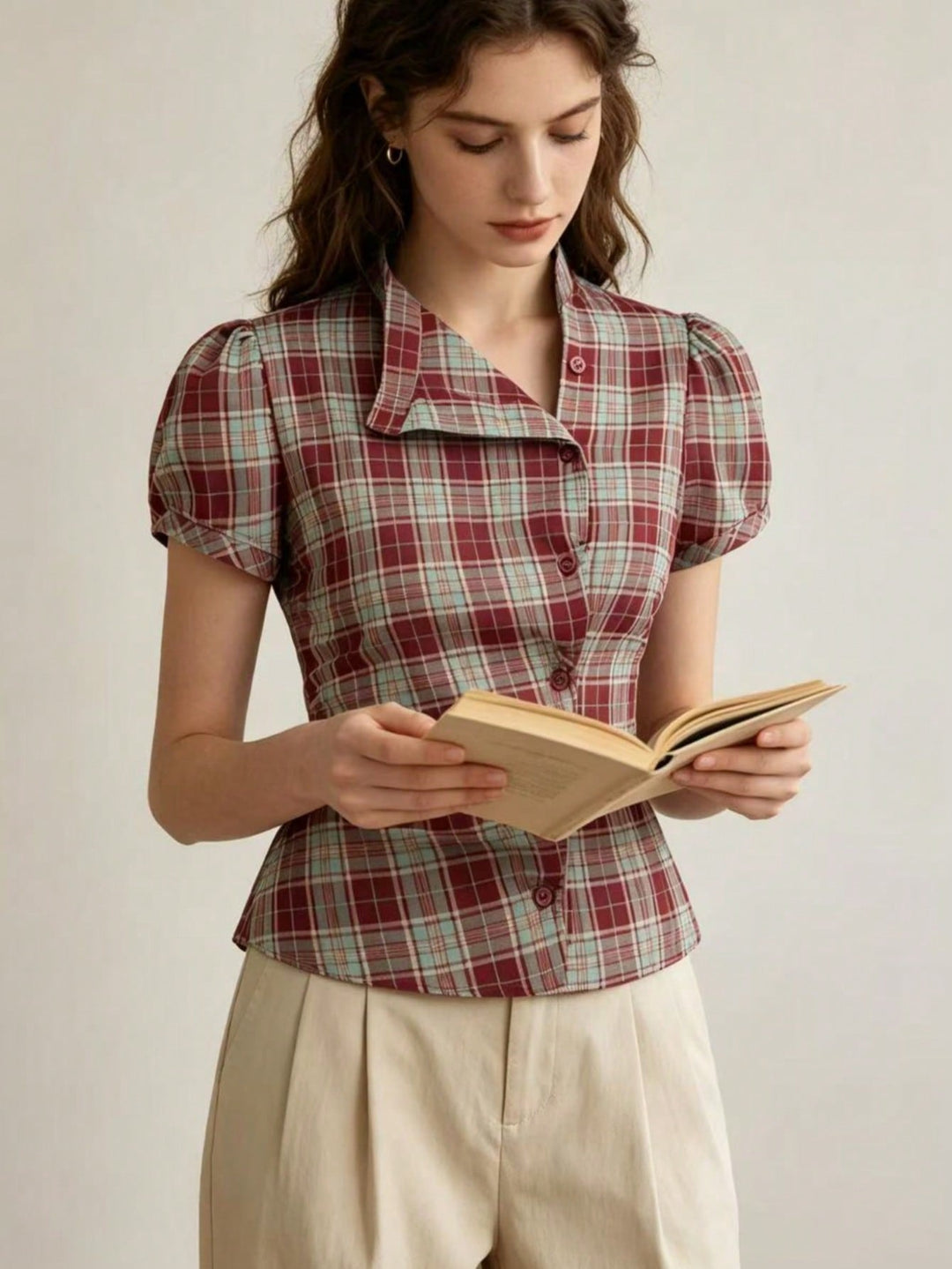 SHEIN kockás galléros ing, piros