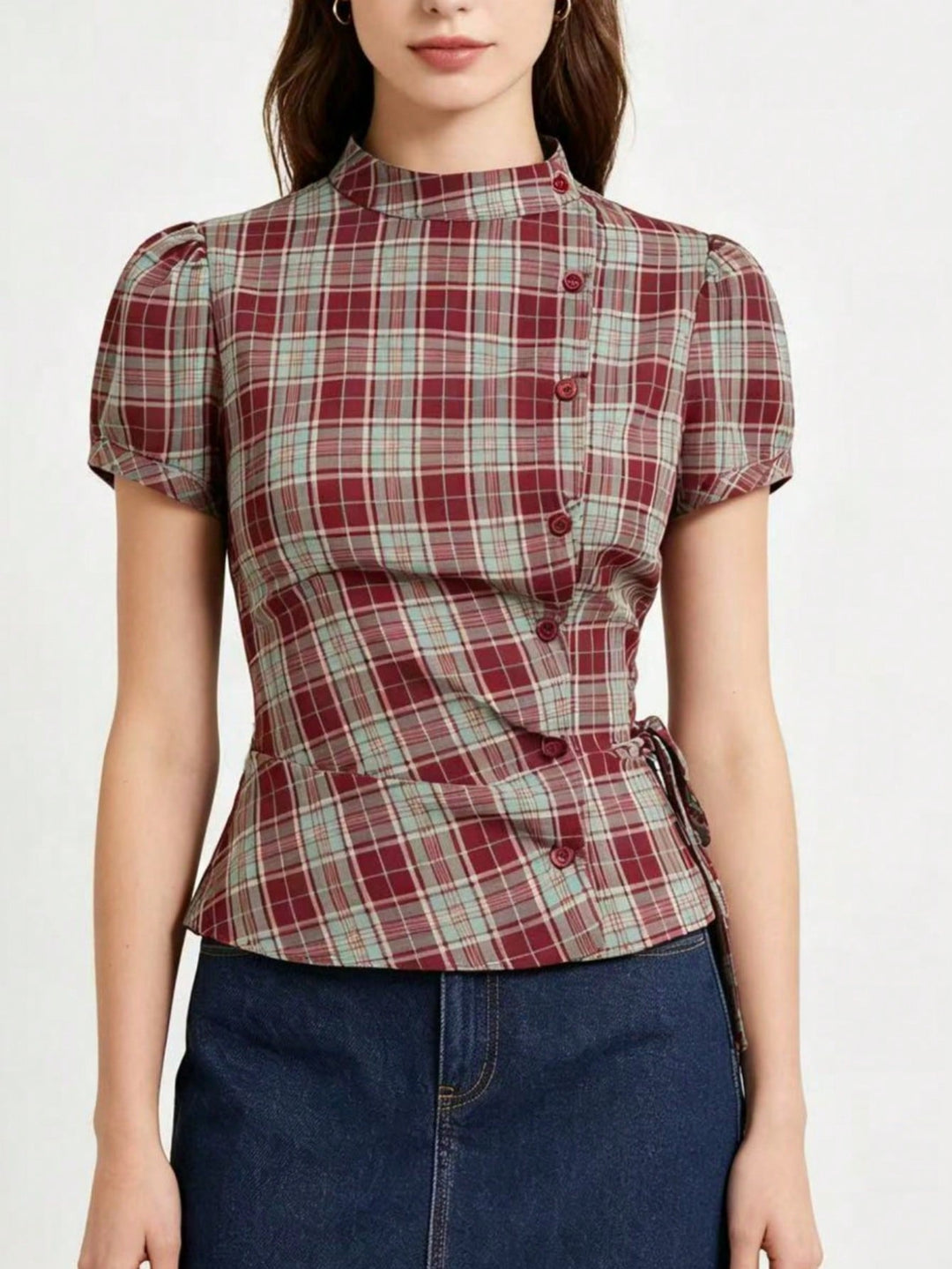 SHEIN kockás galléros ing, piros