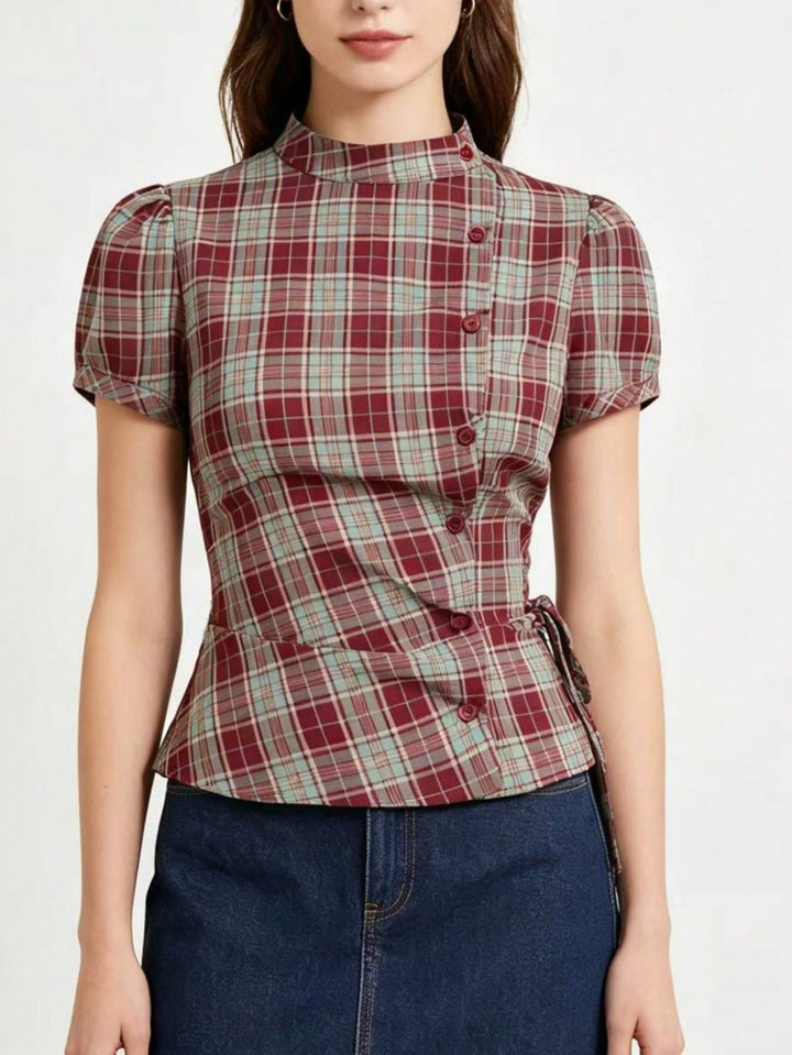 SHEIN kockás galléros ing, piros