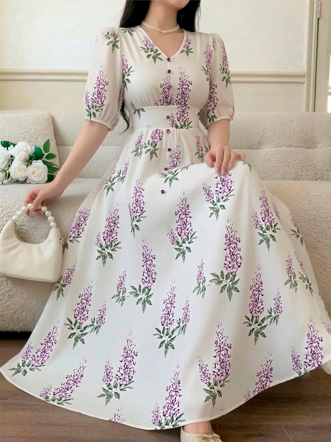 Rochie maxi SHEIN, crem