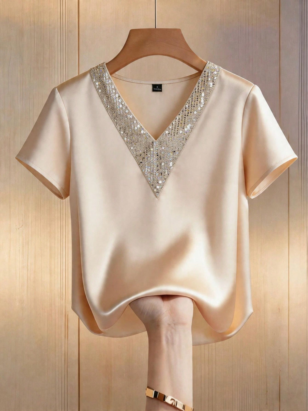 Bluza satin cu paiete SHEIN, bej