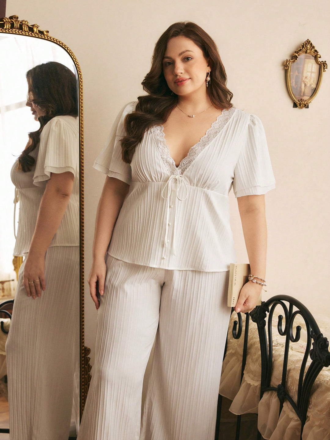 Compleu pijamale SHEIN, alb