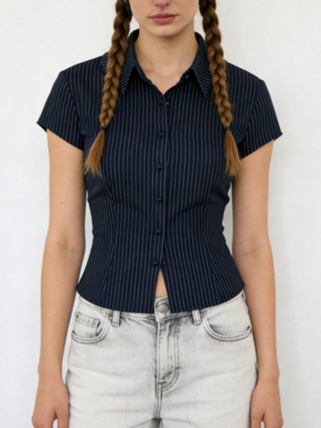 Bluza cu maneca scurta SHEIN, albastru
