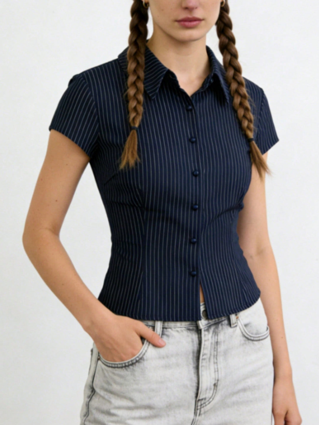 Bluza cu maneca scurta SHEIN, albastru