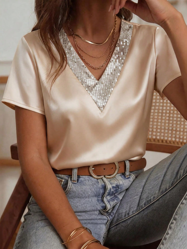 Bluza satin cu paiete SHEIN, bej