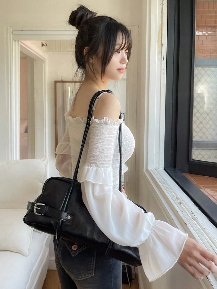 Bluza cu mâneci lungi SHEIN, alb