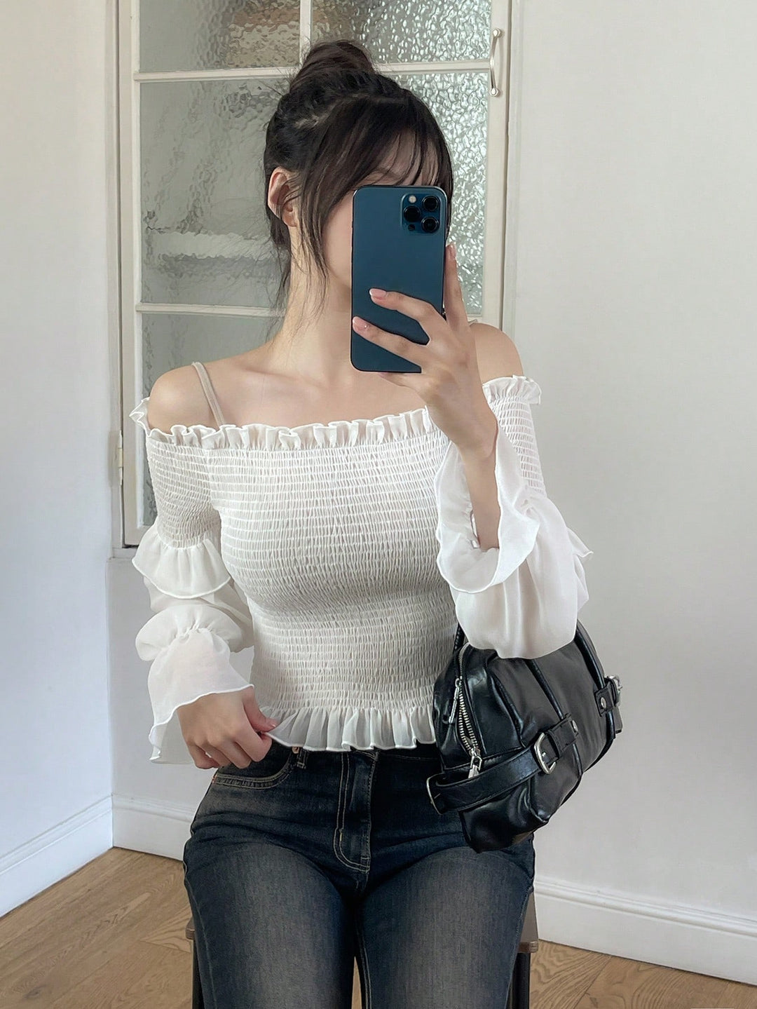 Bluza cu mâneci lungi SHEIN, alb
