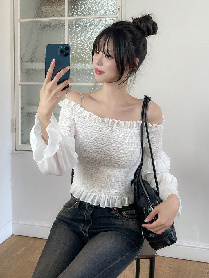 Bluza cu mâneci lungi SHEIN, alb