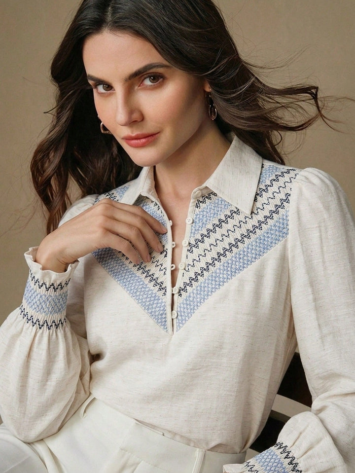 Cămașă casual cu mâneci lungi SHEIN, bej