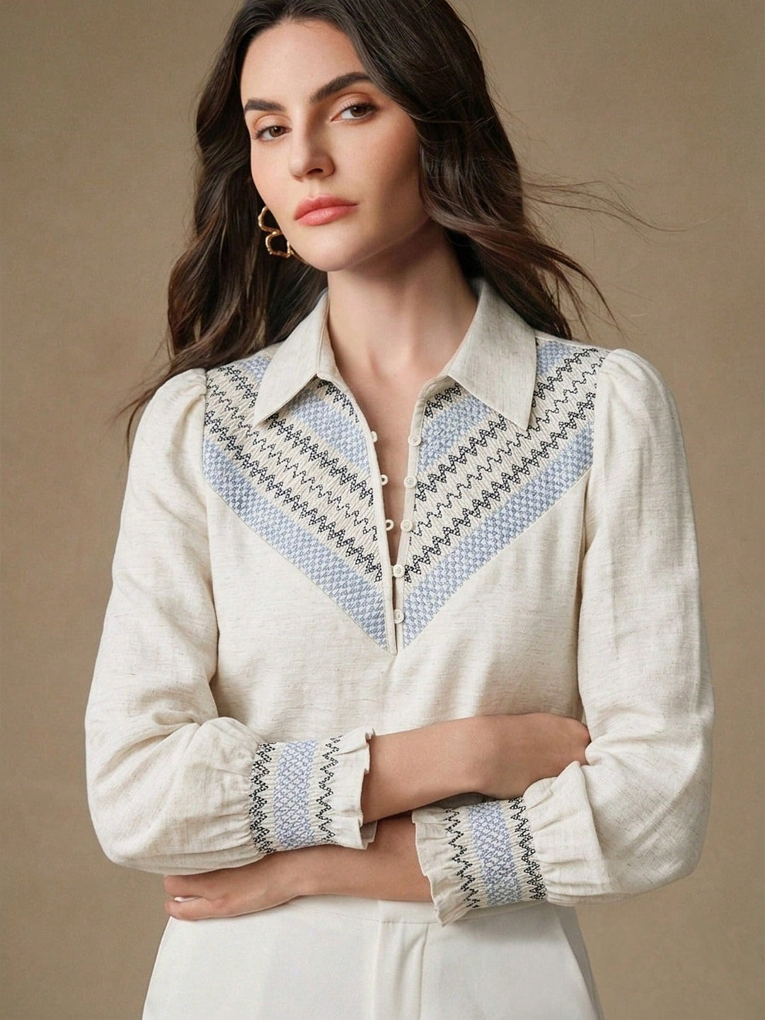 Cămașă casual cu mâneci lungi SHEIN, bej