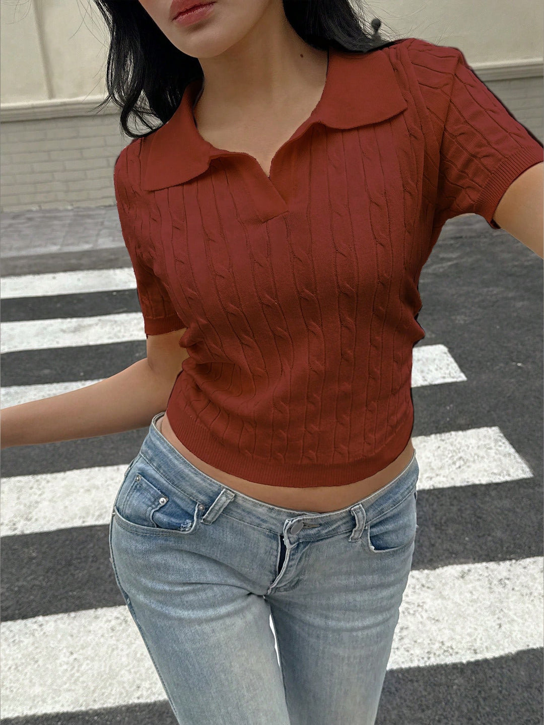 Bluza polo SHEIN, maro